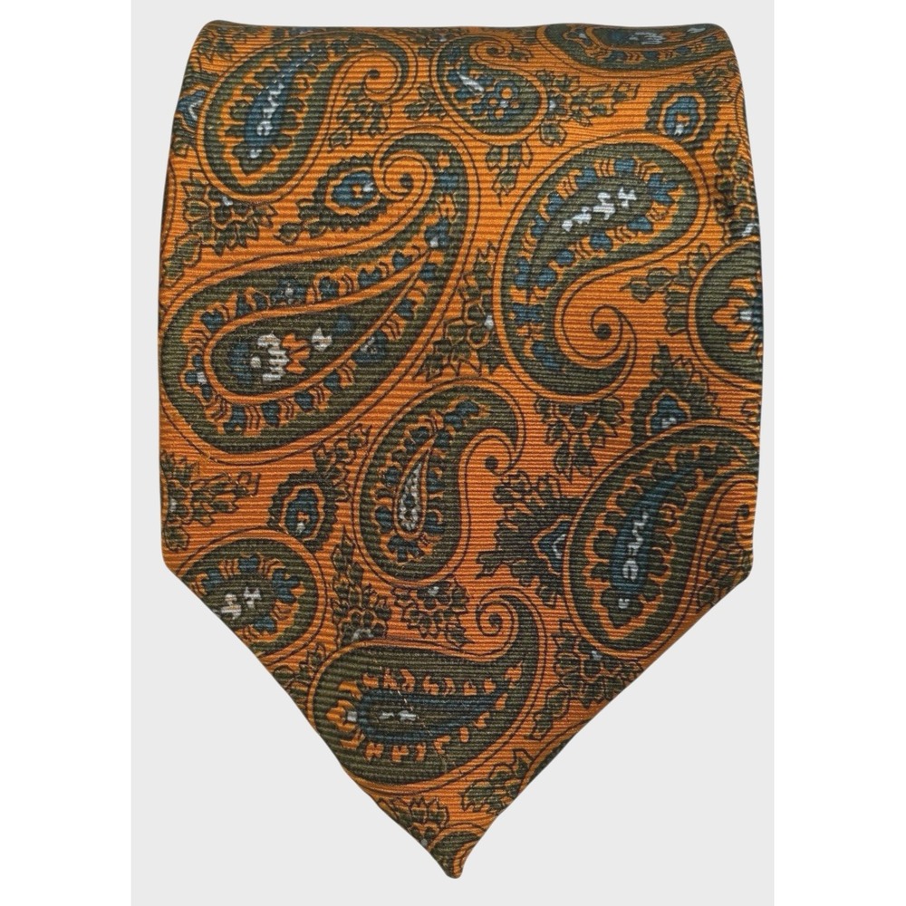 Ermenegildo Zegna Tie Necktie‎ Mens Paisley Burnt Orange Blue Fall 3 1/2 Wide